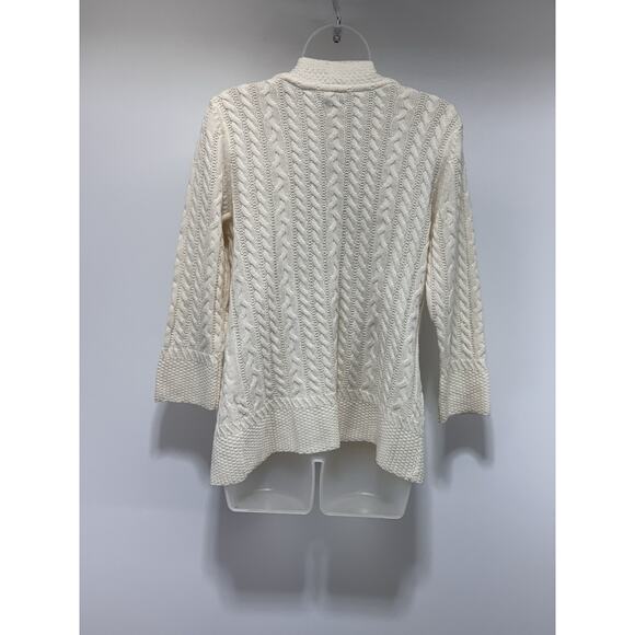 Croft & Barrow Ivory Cable Knit Open Front Cardigan Sweater Long Sleeve Size M - Picture 2 of 8